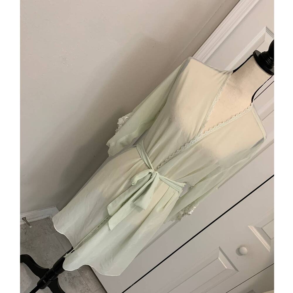 Bella Donna Sheer light Green Wrap Robe with lace trim - M